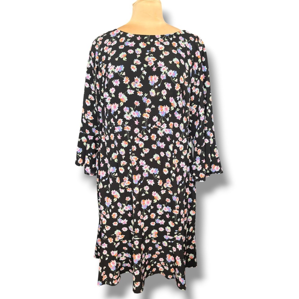 Betsey Johnson Floral Bell Sleeve Ruffle Hem Mini Dress Boho Retro Plus Size 14W